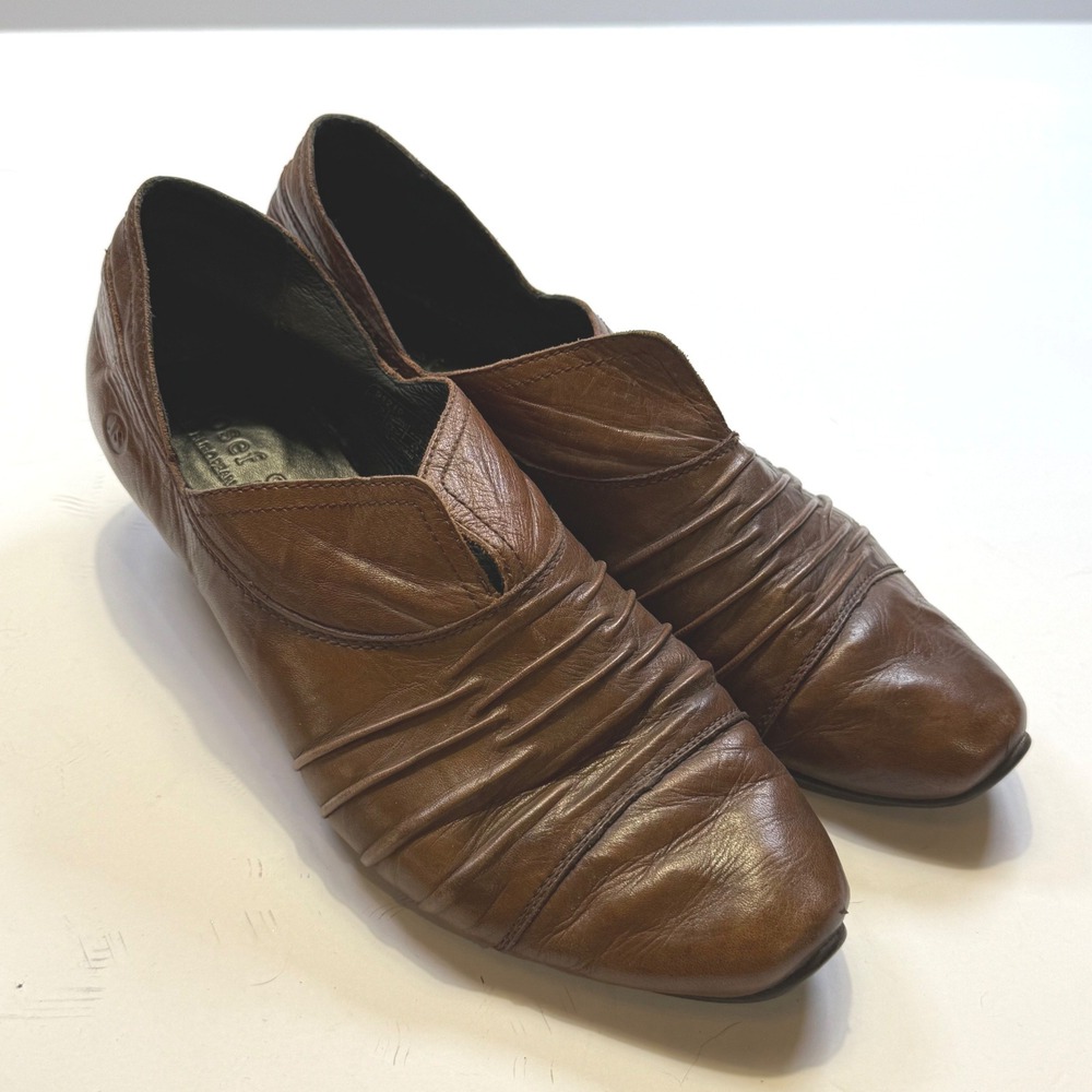 Josef Seibel Caspian Brown Leather Ruched Kitten Heel Pumps Shoes EU 38 Sz 7.5